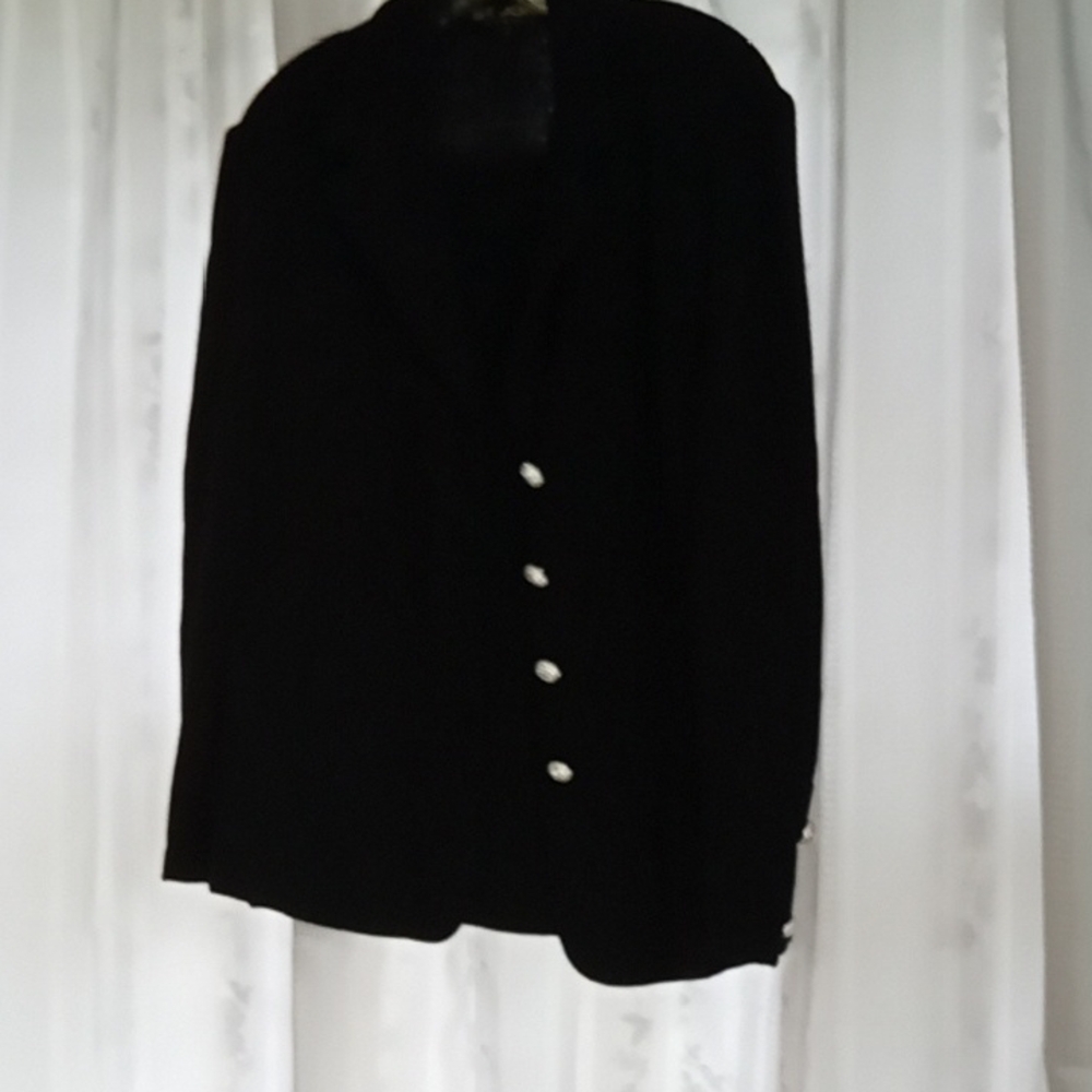 St. John Black Blazer with Silver Buttons And Matching Black pencil Skirt